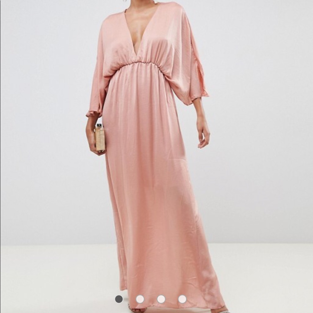 ASOS DESIGN Kimono Maxi Dress in Satin- Dusty Rose